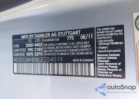 2012 Mercedes-Benz C 250 из США, поврежденный, VIN WDDGJ4HB8CF754019